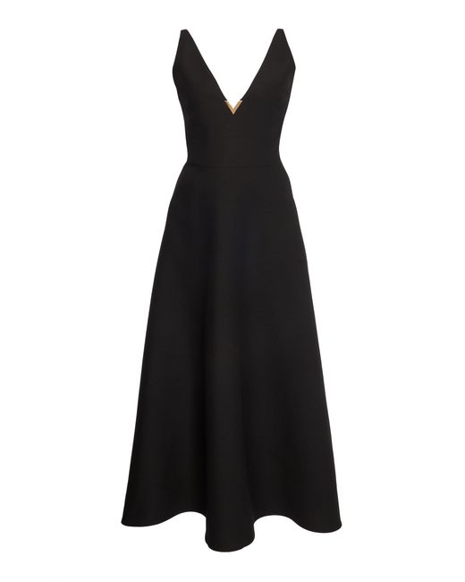 Valentino Garavani Black V-neck Wool-blend Midi Dress