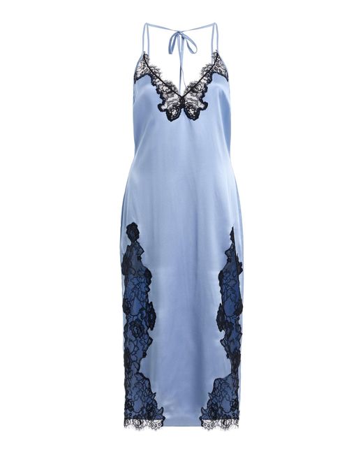 Fleur du Mal Blue Juliet Lace-Trimmed Silk Charmeuse Slip Dress
