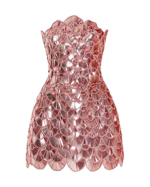 Oscar de la Renta Scalloped Sequin Mini Dress in Red | Lyst