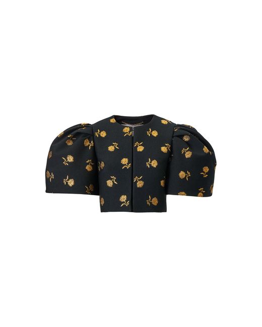 Carolina Herrera Black Puff-Sleeve Carnation Jacquard Jacket