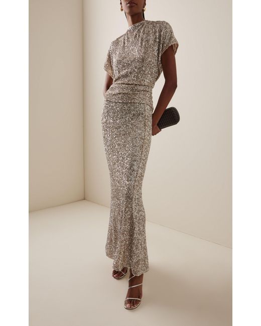 Carla Zampatti Gray Crushed-Sequin Maxi Column Skirt