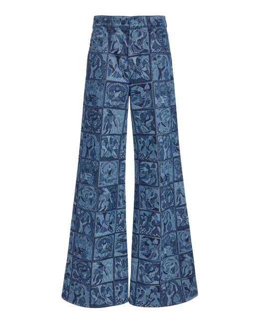 Chloé Blue Esther Laser Print Wide-leg Jeans