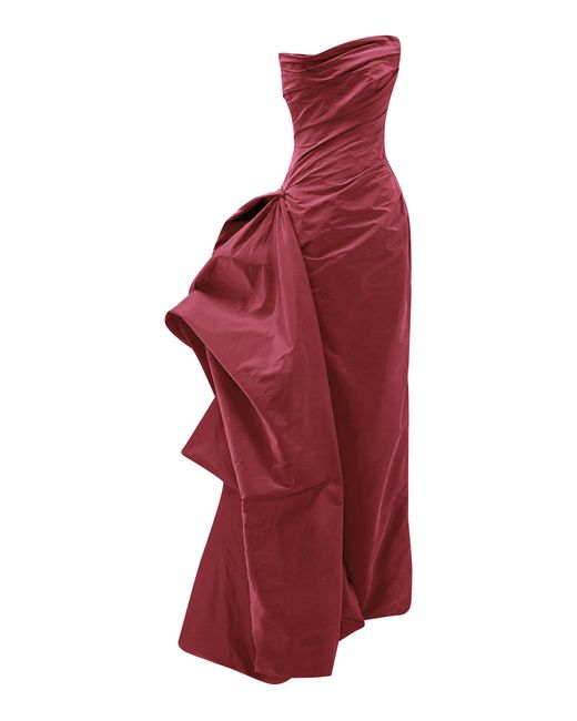 Marmar Halim Red Draped Taffeta Maxi Dress With Detachable Overskirt