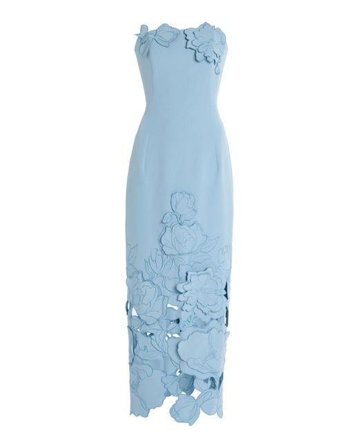 LEO LIN Blue Exclusive Rayna Floral-Appliquéd Cutout Crepe Maxi Dress