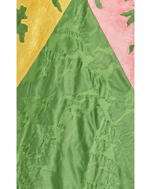 Rosie Assoulin Green Embroidered Satin Jacquard Midi Slip Dress