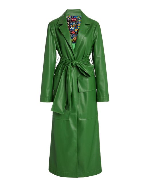 Staud Green Ashley Vegan Leather Long Lined Coat