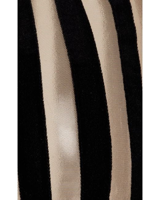 LAQUAN SMITH Black Striped Off-the-shoulder Velvet Catsuit