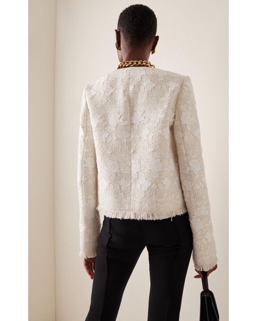 Oscar de la Renta White Gardenia-embroidered Tweed Jacket