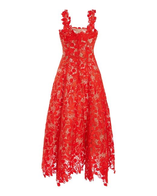Oscar de la Renta Red Guipure Lace Cocktail Dress