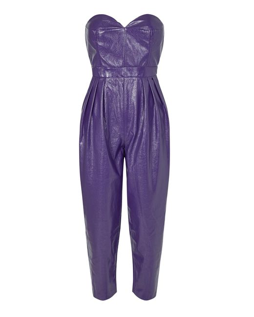 ROTATE BIRGER CHRISTENSEN Purple Lana Faux Leather Strapless Jumpsuit
