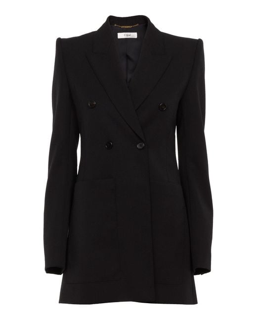 Chloé Black Double-Breasted Grain De Poudre Wool Blazer