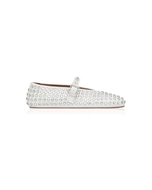 Alaïa White Crystal-embellished Leather Ballet Flats