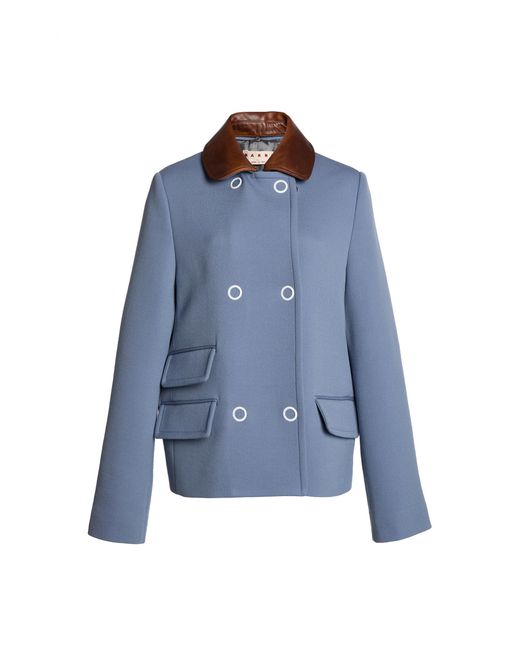 Marni Blue Buttoned Wool-Blend Woven Jacket