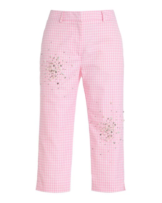 DES_PHEMMES Pink Exclusive Riviera Embellished Gingham Capri Pants