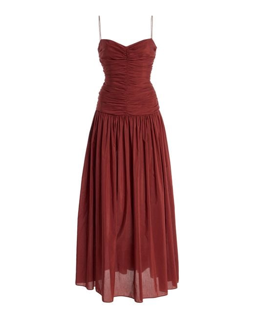 Matteau Gathered Cotton-Silk Drop-Waist Maxi Dress