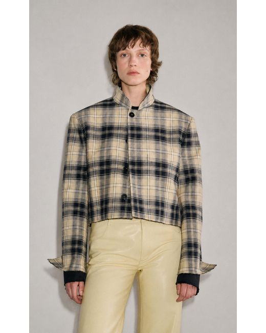 DARKPARK Natural Maxime Double-Sleeve Checked Cotton Cropped Blazer