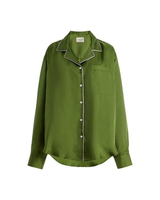 Comme Si Green Notched Collar Silk Shirt