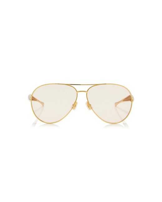 Bottega Veneta Natural Sardine Aviator-Frame Metal Sunglasses