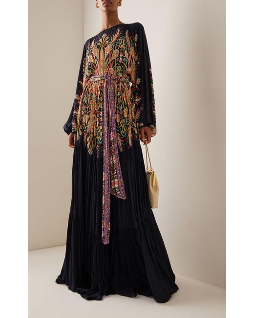 Etro White Belted Printed-crepe Maxi Dress