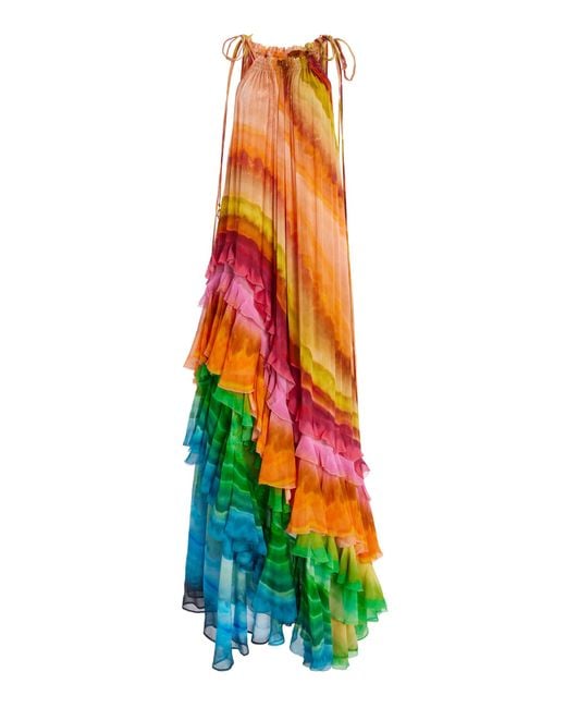 ALÉMAIS White Iris Ruffled Plissé Georgette Maxi Dress