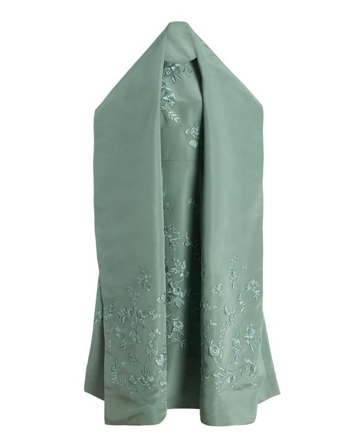 Oscar de la Renta Green Threadwork Silk-Faille Cocktail Midi Dress