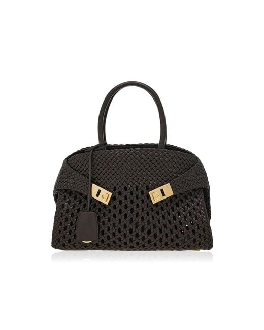 Ferragamo Black Hug Small Woven Leather Bag