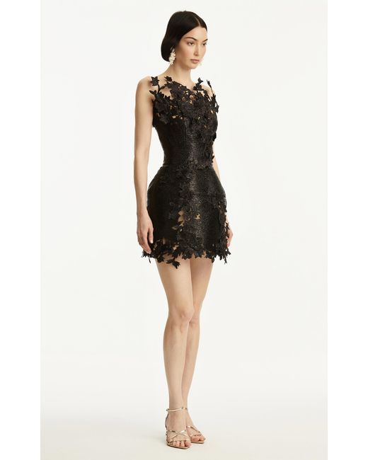 Oscar de la Renta Black Embroidered Threadwork Mini Dress