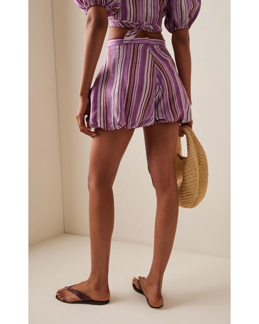 Lisa Marie Fernandez Purple Pouf Tufted Linen-blend Shorts