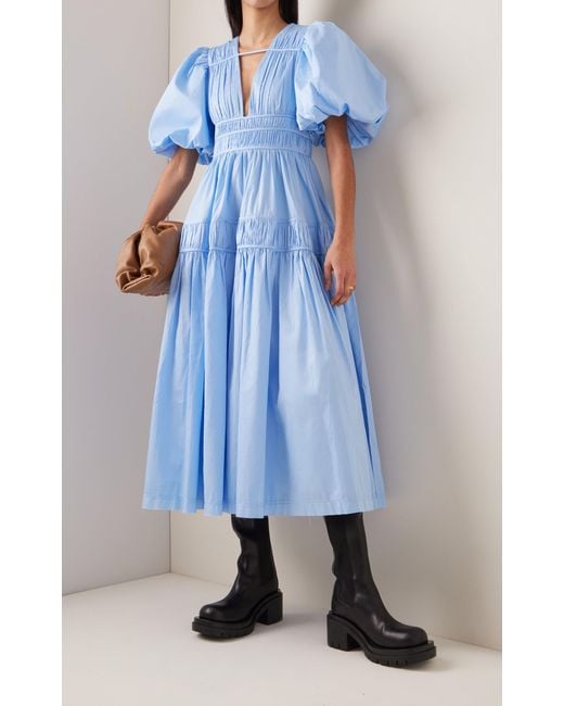 aje fallingwater gathered midi dress Aje Fallingwater Gathered Midi Dress - Blue