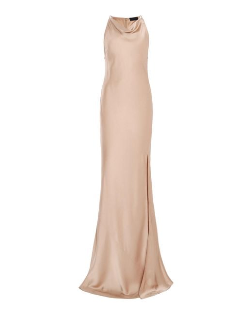 LAPOINTE Natural Satin Halter Gown