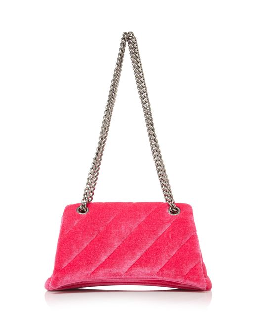 Balenciaga Red Hourglass Quilted Velvet Chain Bag