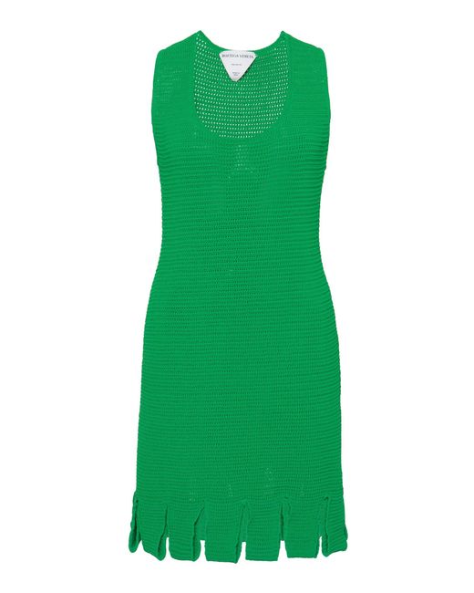 Bottega Veneta Green Carwash-hem Cotton-blend Mesh Mini Dress