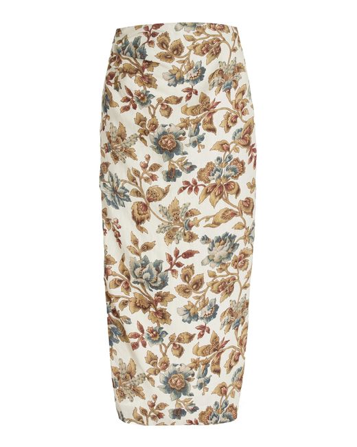 Sir. The Label Natural Eleanora Floral Linen Midi Skirt