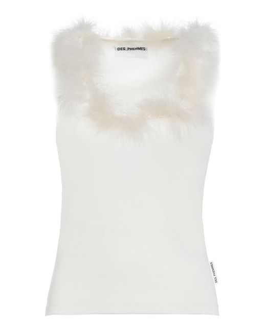 DES_PHEMMES White Feathered Cotton Tsnk Top