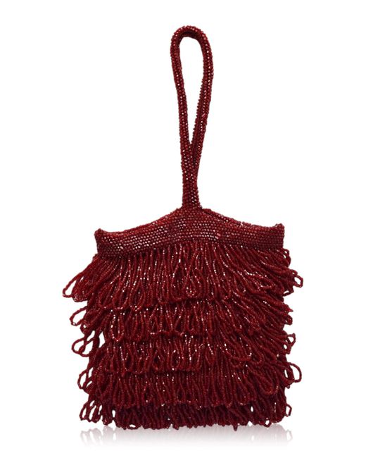 Lucia Zolea Red 1920S Glass Beaded Fringed Purse