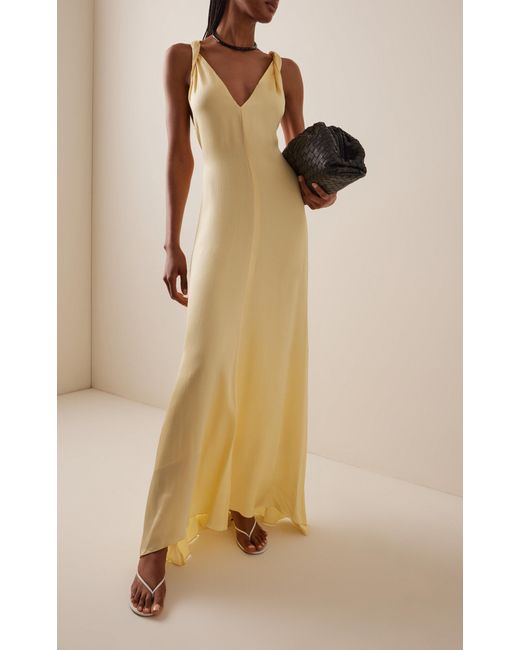 Bondi Born Yellow Ardea Twist-Shoulder Hammered-Satin Maxi Dress