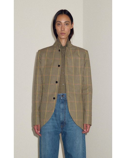 DARKPARK Natural Leila Checked Cotton High Neck Blazer