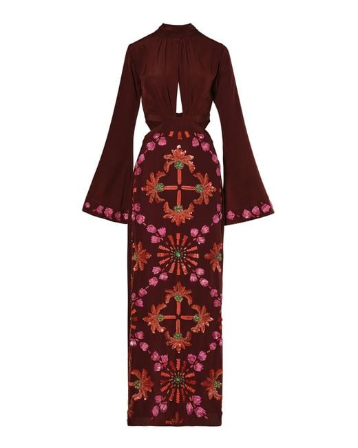 Johanna Ortiz Aurora Mágica Embroidered Silk Maxi Dress