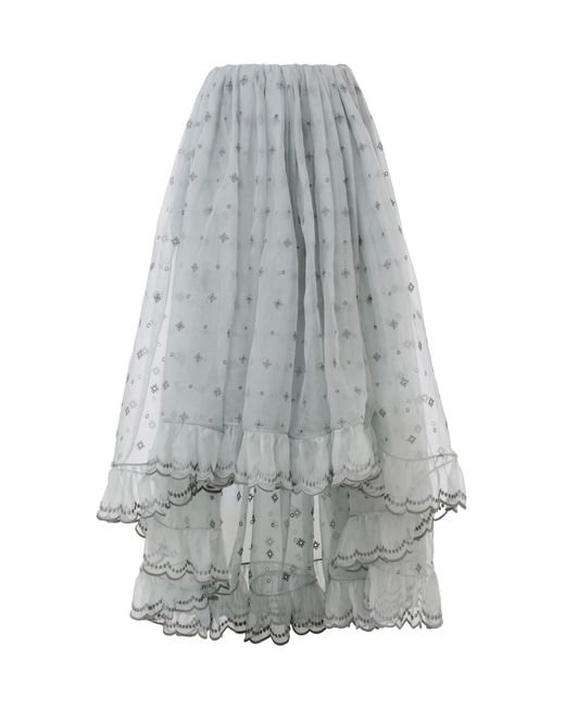 Chloé Gray Broderie Anglaise Silk High-Low Skirt