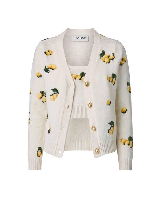 Monse Natural Lemon Intarsia-Knit Merino Wool Cardigan