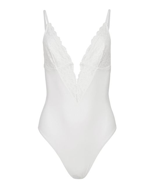 Fleur du Mal White Charlotte Lace-Trimmed Jersey 3-Way Bodysuit