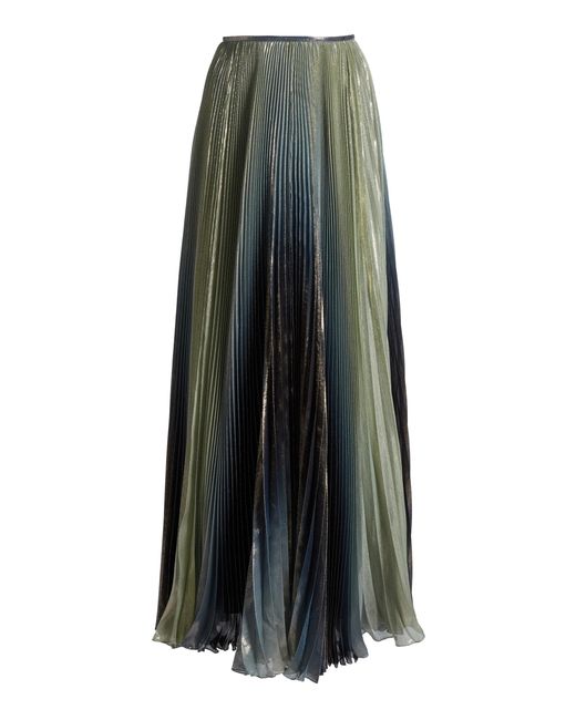 Zuhair Murad Green Printed Lame Plisse Ankle Skirt