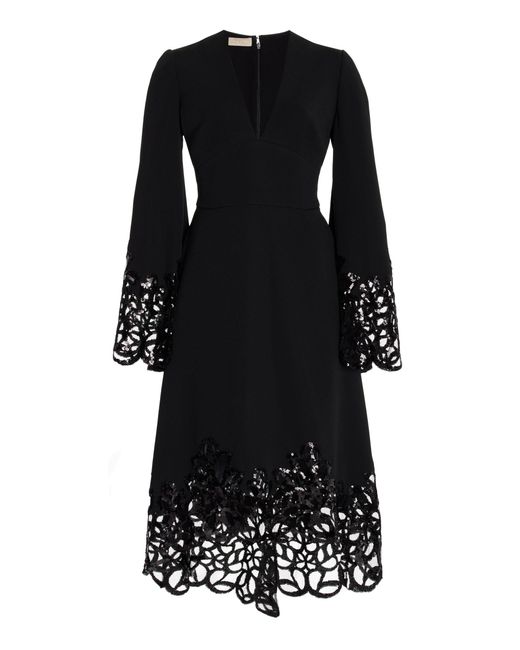 Elie Saab Black Embroidered Tulle Midi Dress