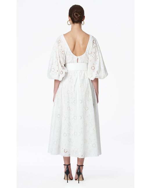 Carolina Herrera White Shirred Cotton Midi Dress