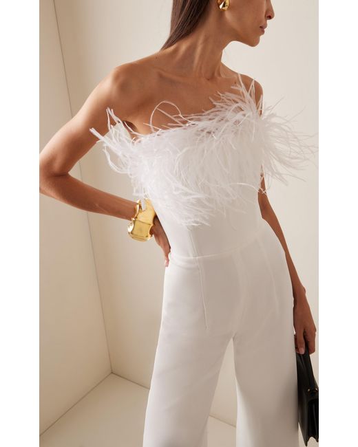 16Arlington White Taree Feather-trimmed Jumpsuit