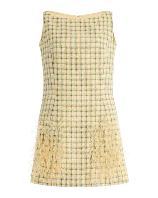 Oscar de la Renta Yellow Pocket-Detailed Checked Tweed Mini Dress