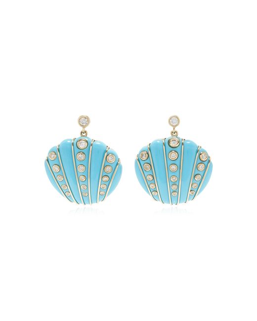 Yvonne Léon Blue Exclusive Riviera 9K; Diamond Shell Earrings
