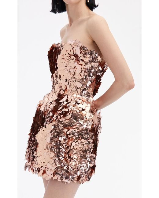 Oscar de la Renta Brown Paillete-embroidered Mini Dress