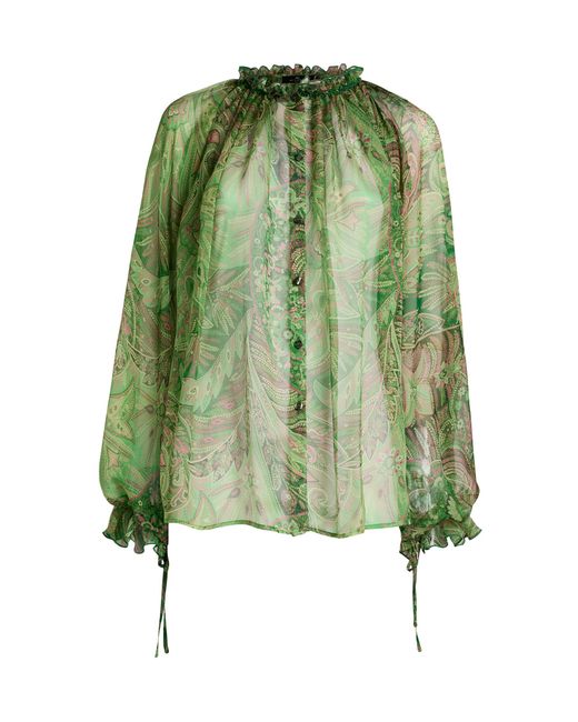 Etro Green Ruffled Silk Top