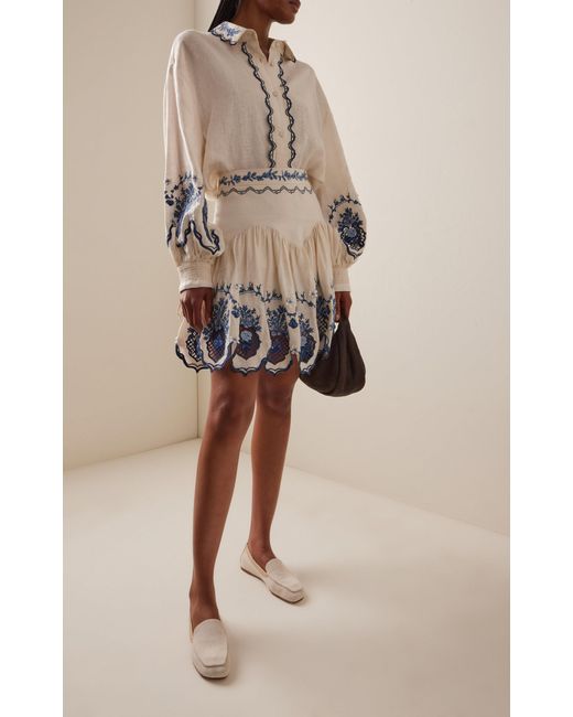 Agua Bendita White Abadia Wild Floral Linen Blouse